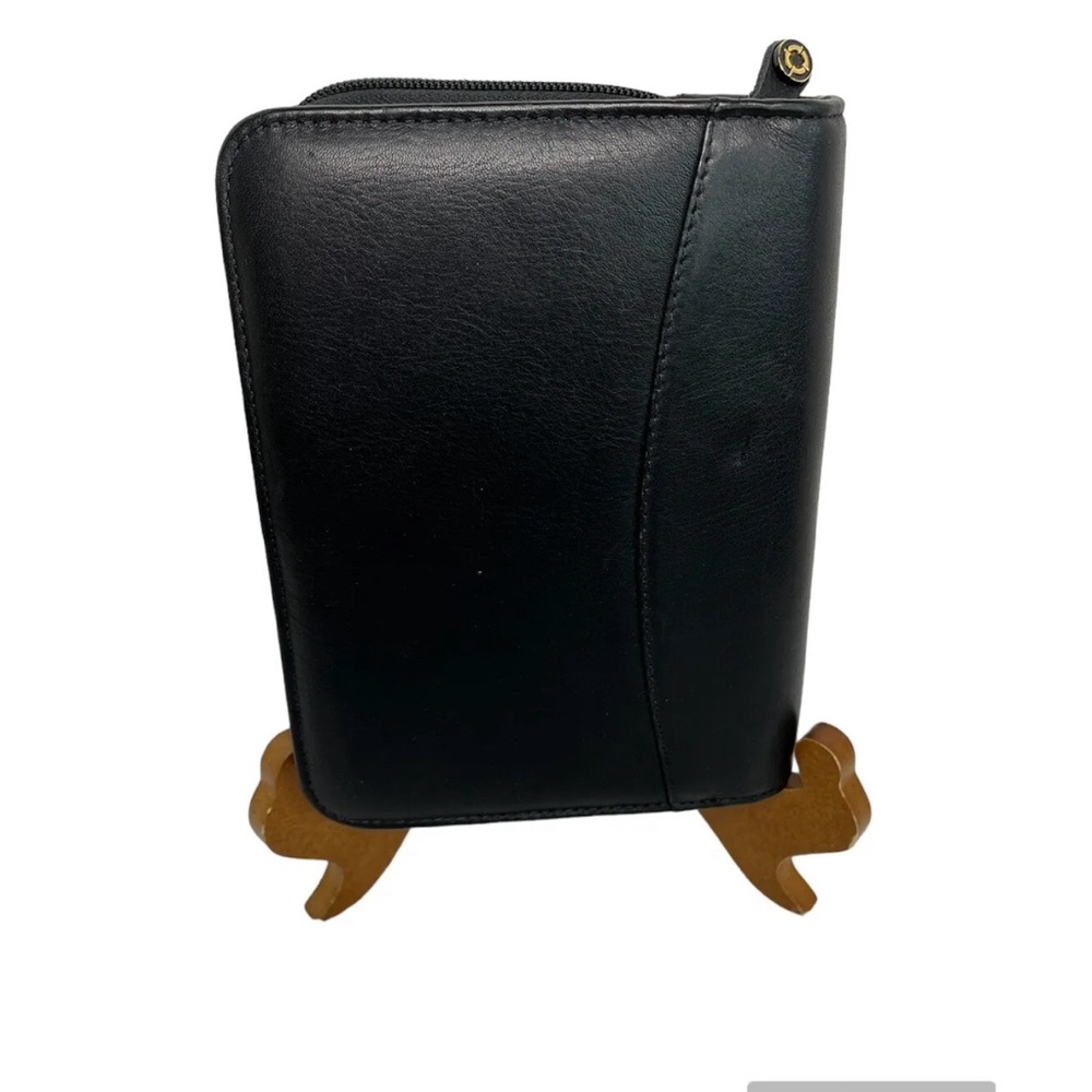 Franklin Covey Black Full Grain Nappa Leather USA Device Holder Zip Binder Tabs - Picture 2 of 15
